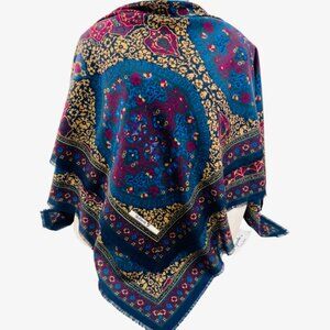 Winter Throw Over X-Lg 53"x53" McDavid  Wool Scarf/Wrap  Blue Purple  Fringe (24